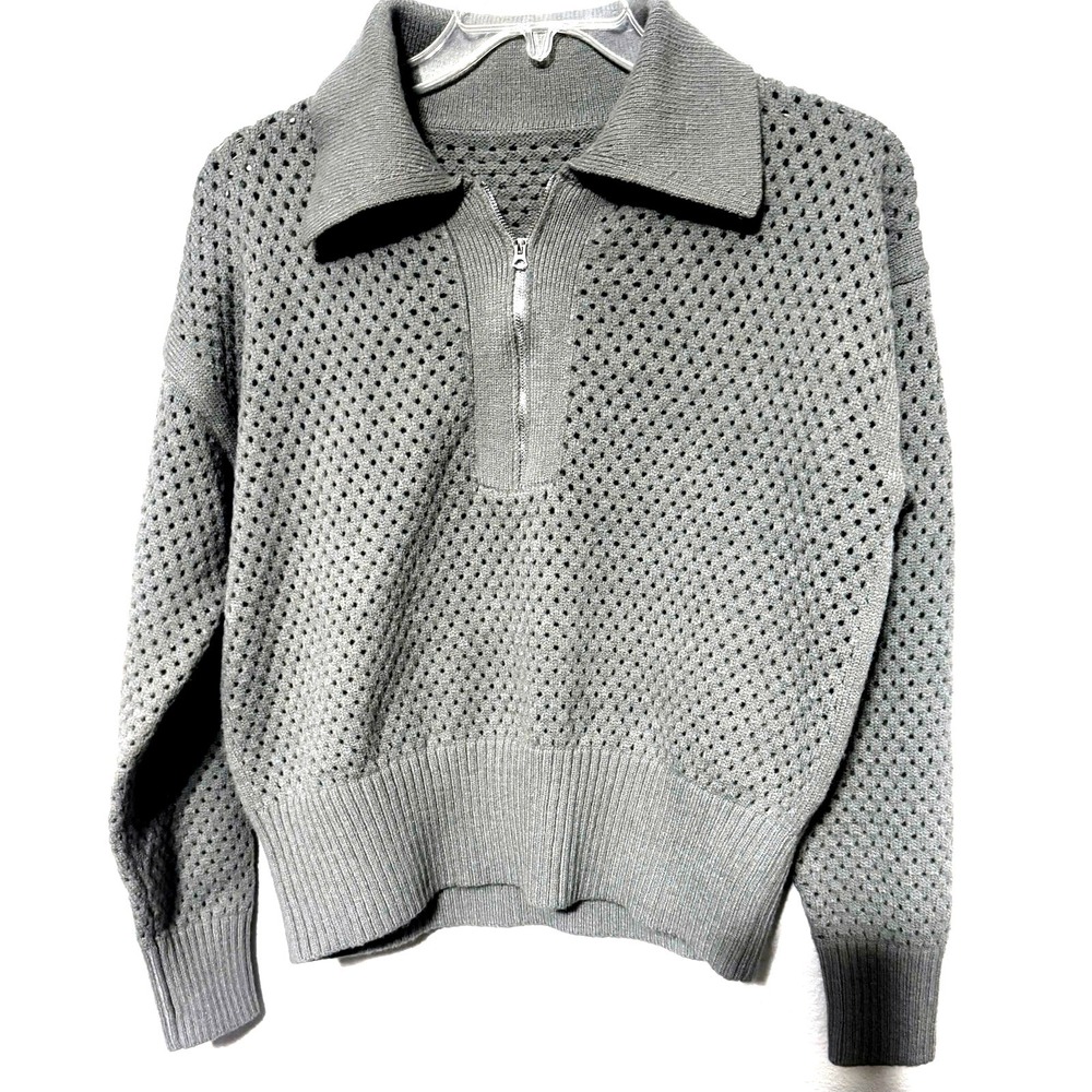 Preppy Coastal Cabin Core Gray‎ Pullover Zip-Up Sweater Extra Large Thick Collar